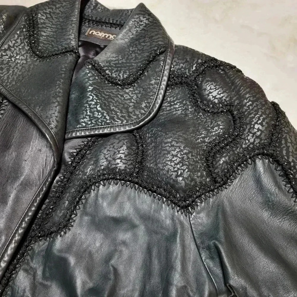 NORMA Canada Vintage 1980's Patchwork Art Knit Sweater Jacket Leather Size M - Picture 6 of 10